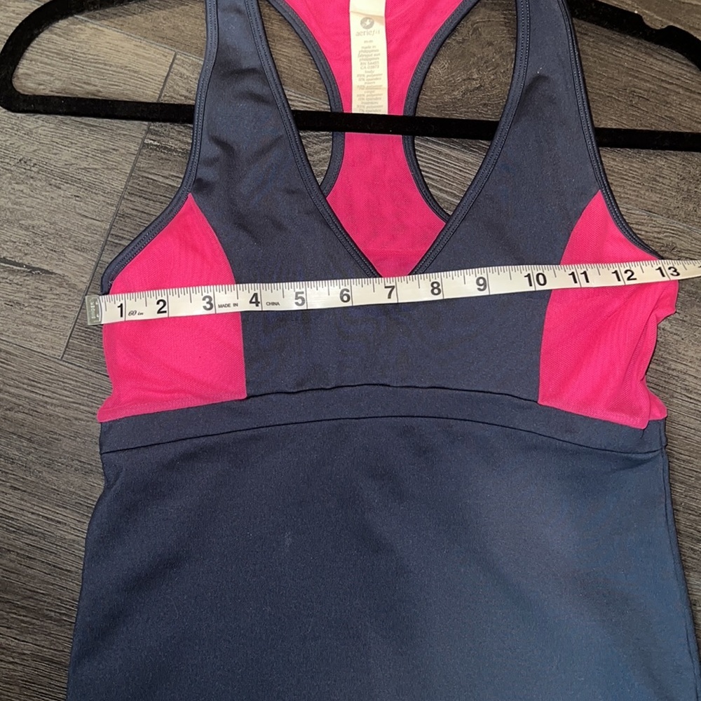 Aerie American Eagle Racerback Vneck Tank w/Mesh Size Medium Grey/Bright Pink - Picture 8 of 10